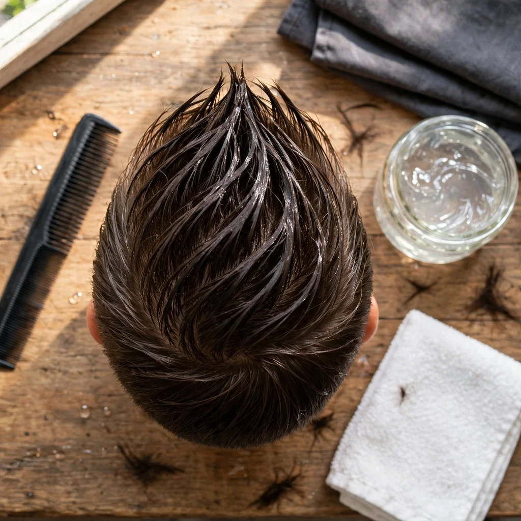 Corte de niño con peinado y gel