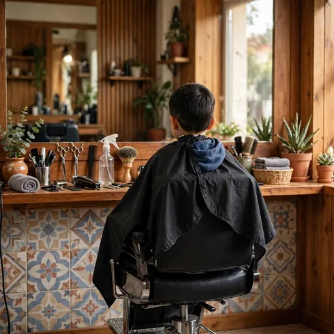 Corte de niño con silla y delantal