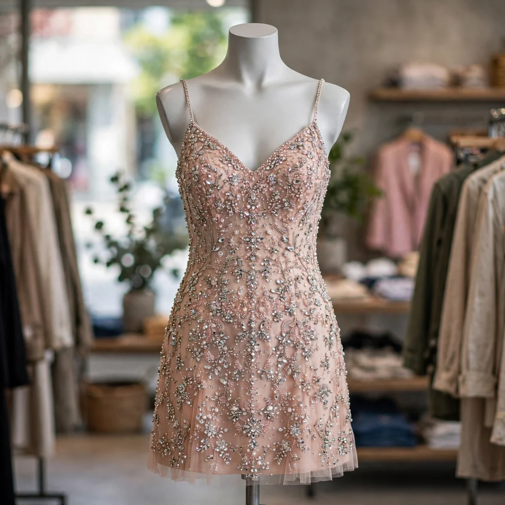 Vestido de fiesta corto con pedrería