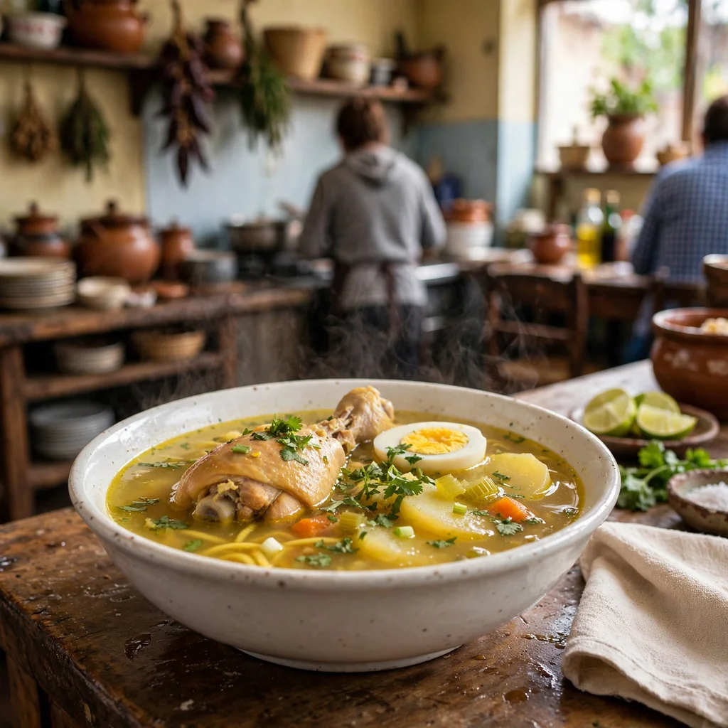 Caldo de gallina con presa huevo