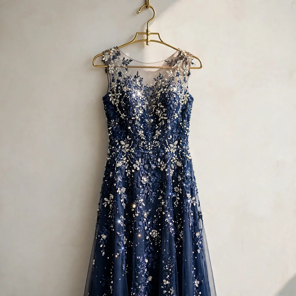 Vestido de fiesta largo con pedrería
