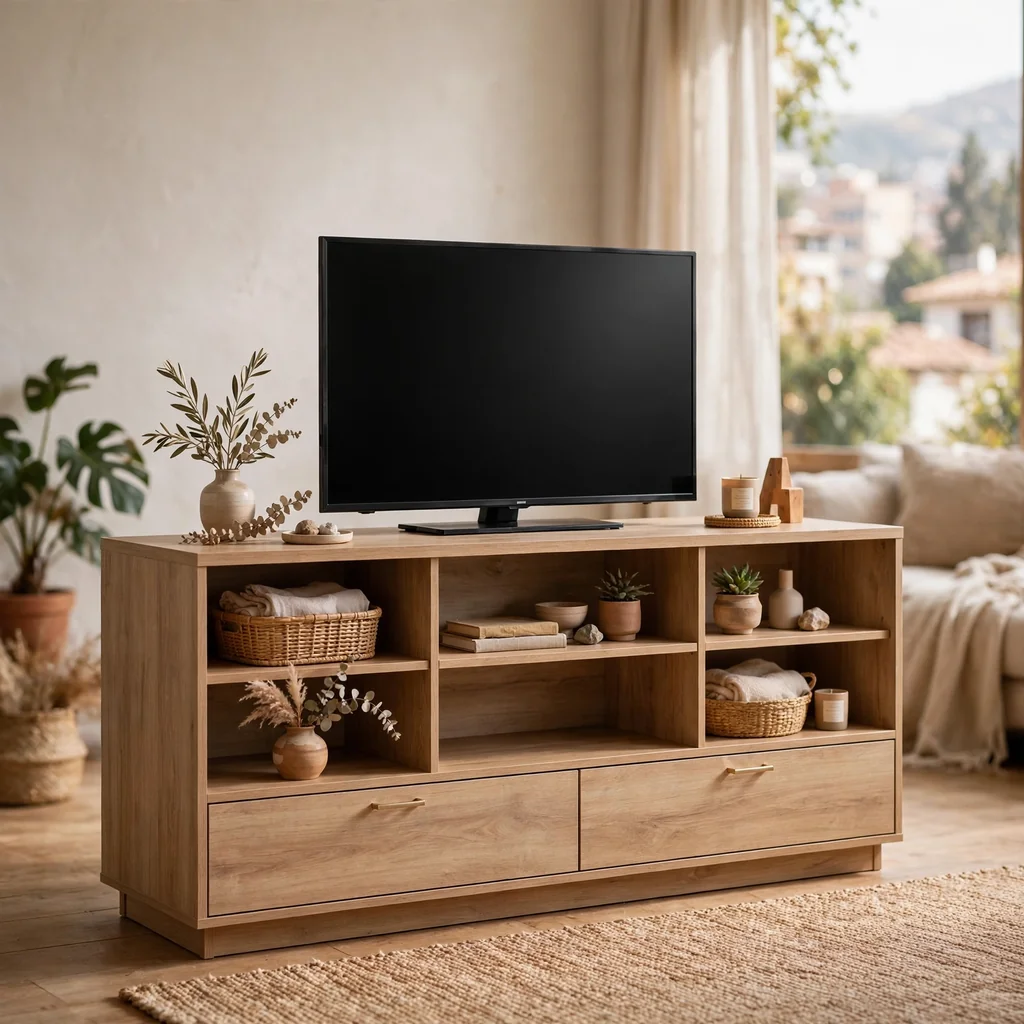 Mueble de TV de melamina con repisas