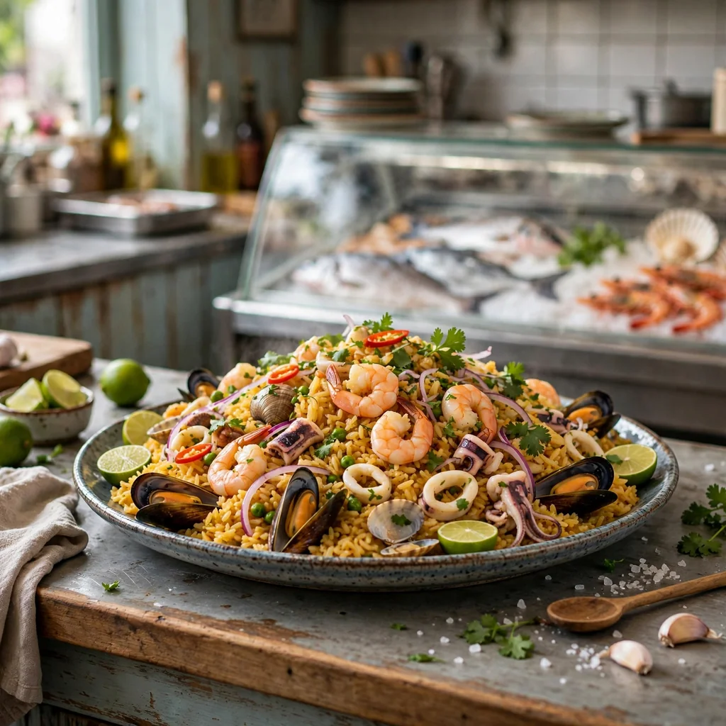 Arroz con mariscos para compartir
