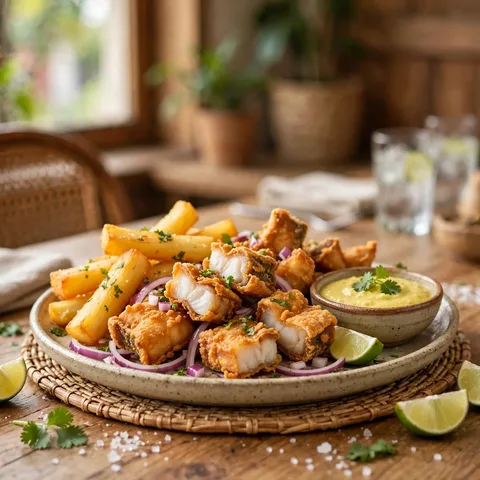 Chicharron de pescado crocante con yuca