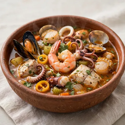 Parihuela de pescado y mariscos