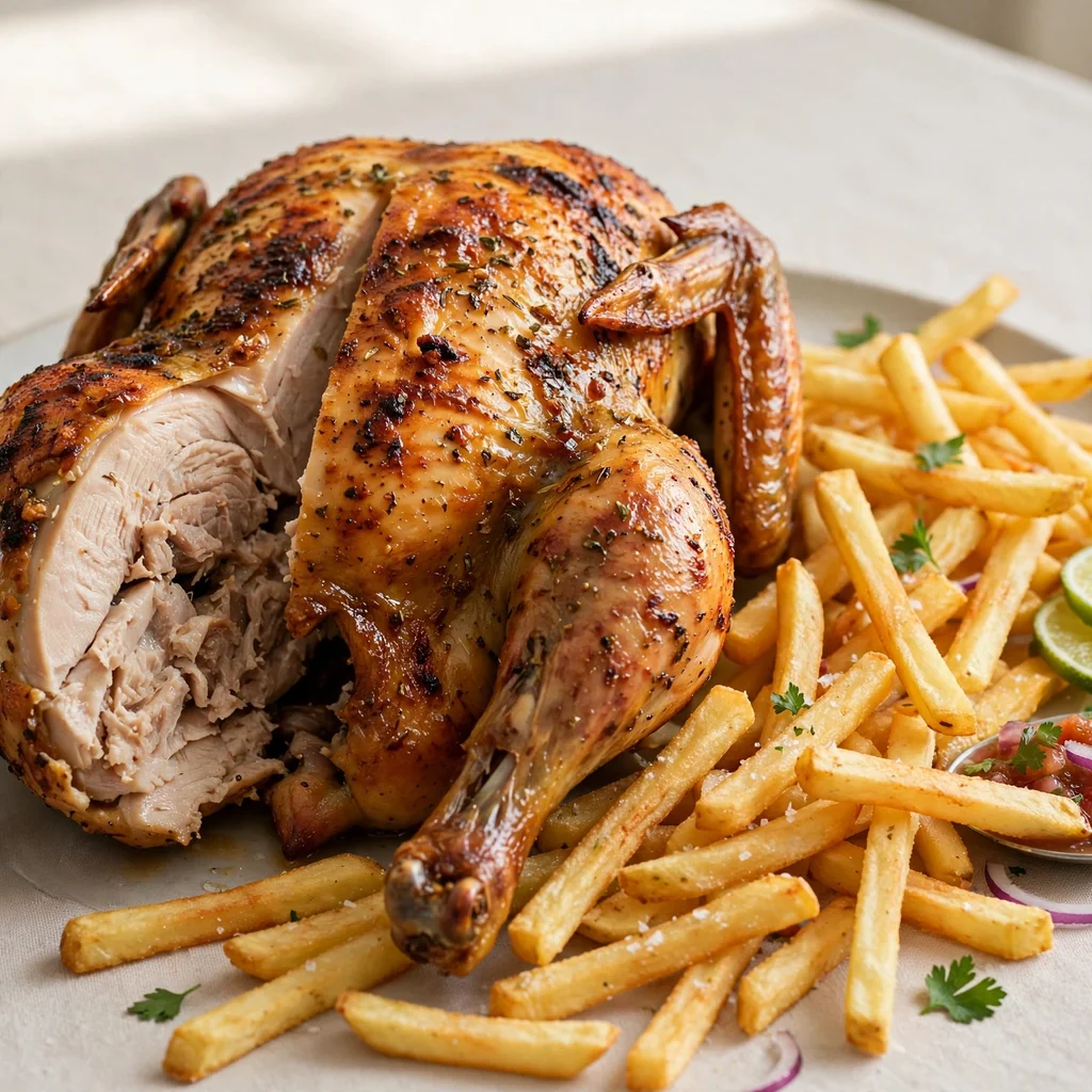 Medio pollo a la brasa con papas