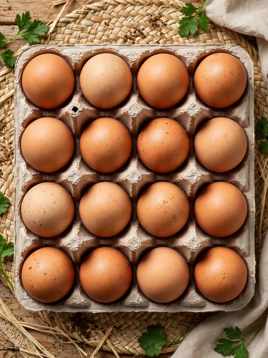 Docena completa de huevos frescos seleccionados