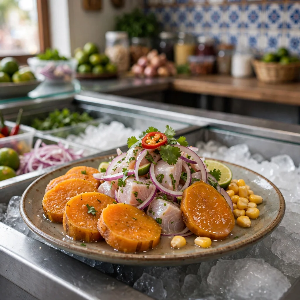 Ceviche de pescado fresco con camote