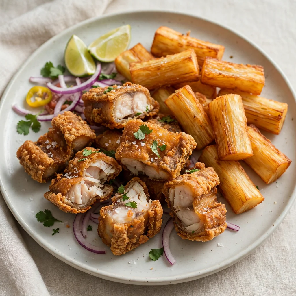 Chicharron de pescado crocante con yuca