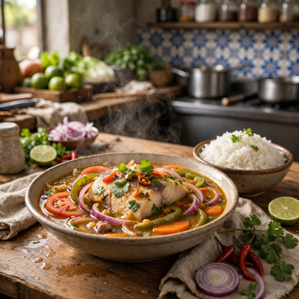 Sudado de pescado con verduras y arroz