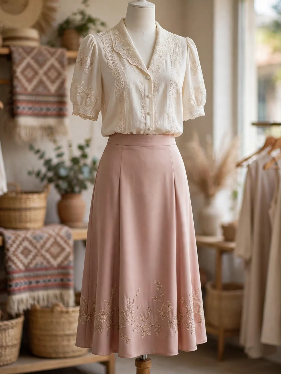 Conjunto de dama: blusa y falda para ocasión especial