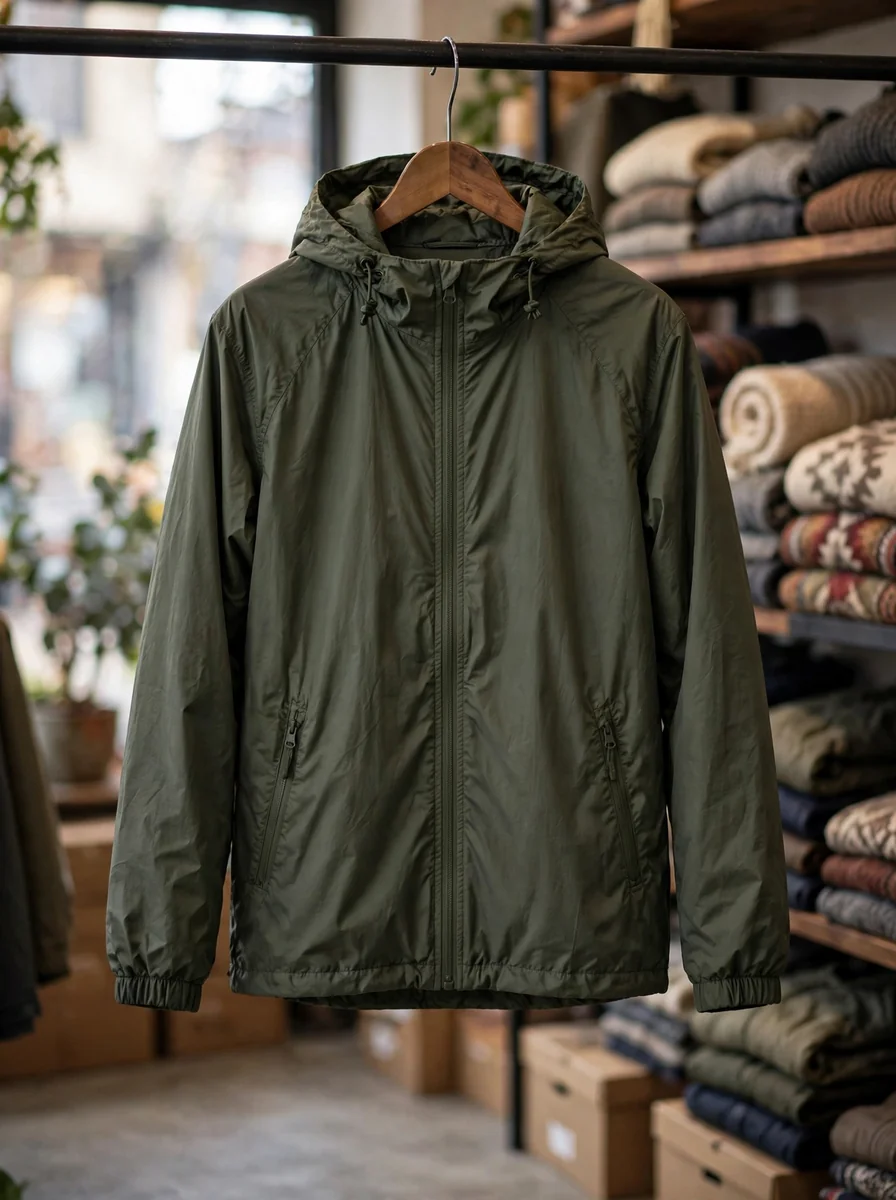 Casaca cortavientos impermeable con capucha