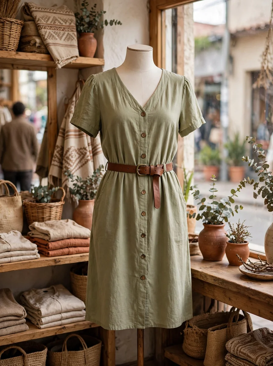 Vestido casual de dama con cinturon