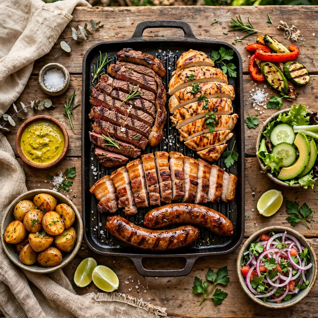 Parrillada para dos con tres carnes y guarniciones