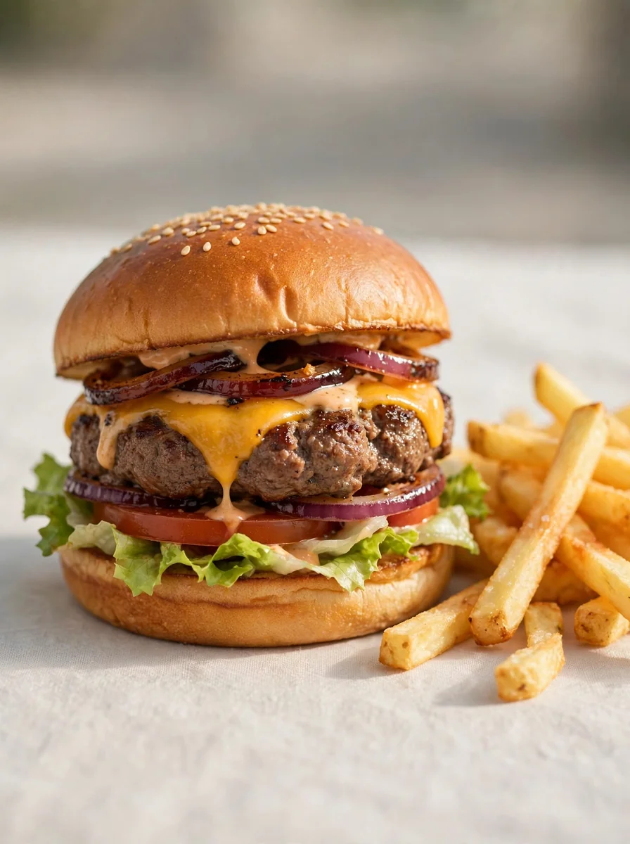 Hamburguesa gourmet con carne de res y papas