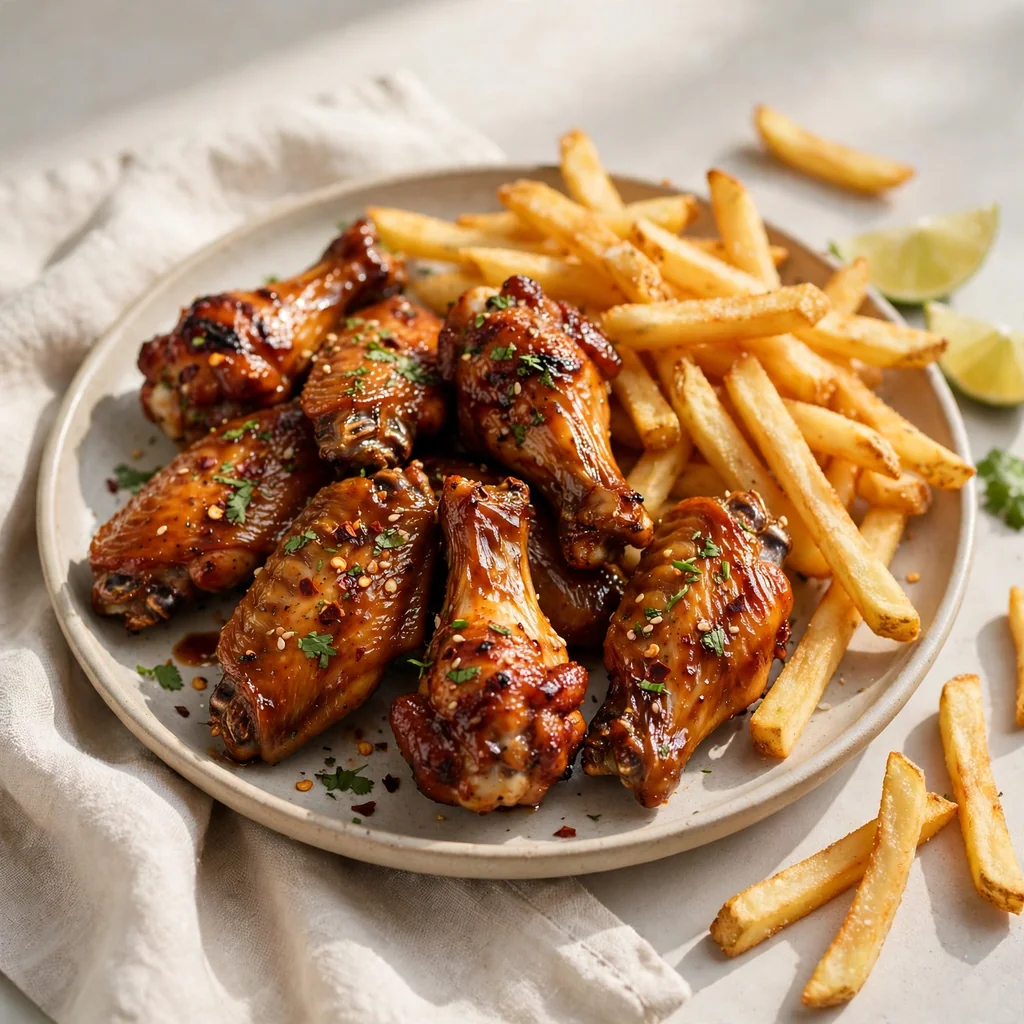 Alitas BBQ para compartir con papas