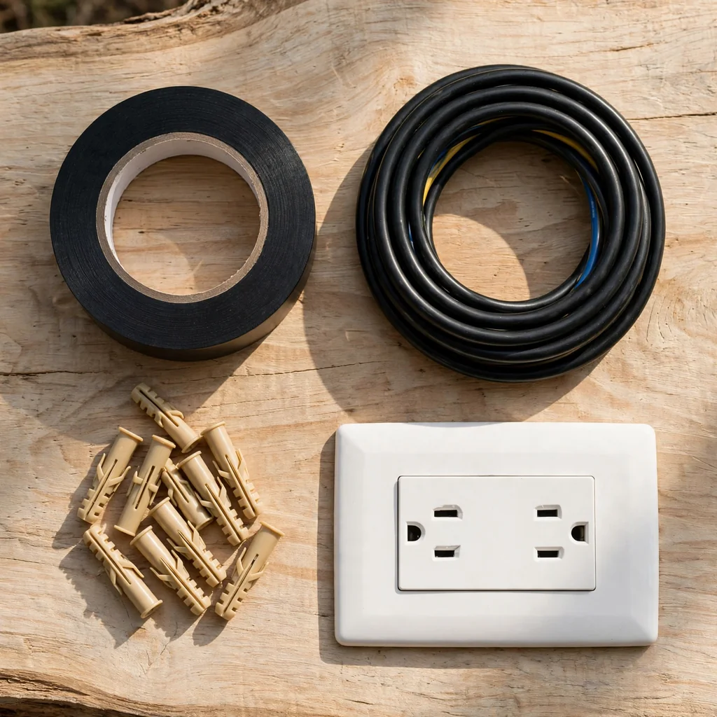 Kit eléctrico básico: cinta aislante, cable y toma
