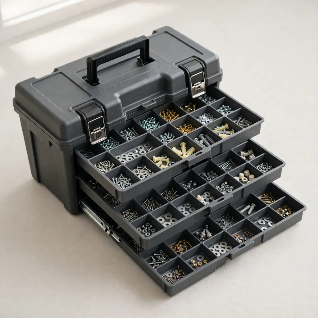 Caja de herramienta de plástico con tres bandejas
