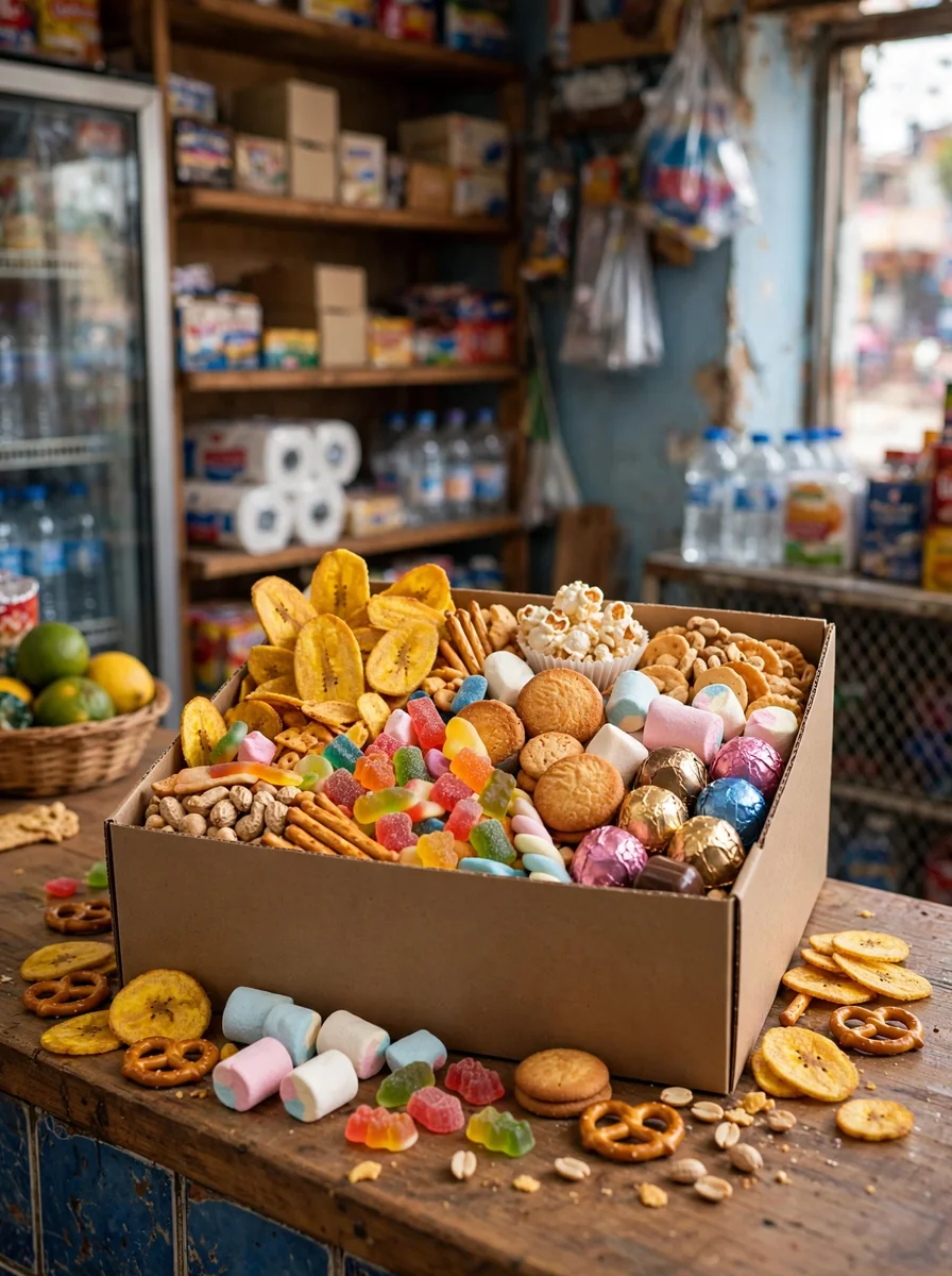 Caja de snacks surtidos para fiesta infantil