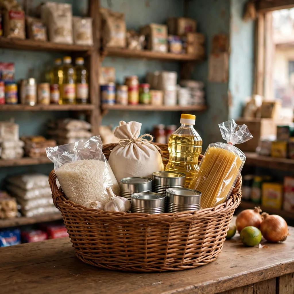 Canasta de abarrotes básicos del hogar