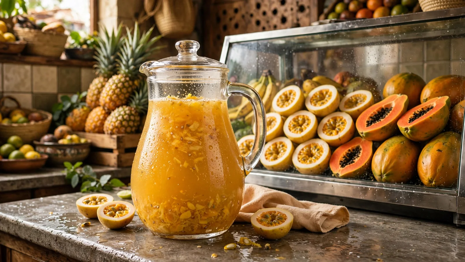 Jarra de jugo de fruta al momento