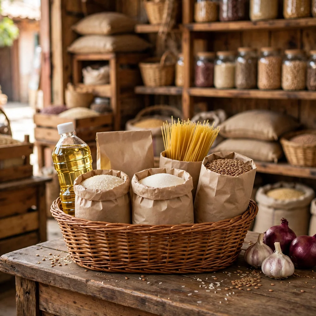 Canasta de abarrotes básicos del hogar