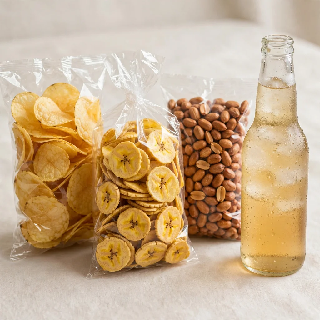 Combo de snacks con bebida helada