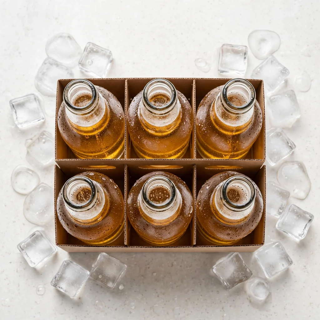 Six pack de cervezas heladas con hielo
