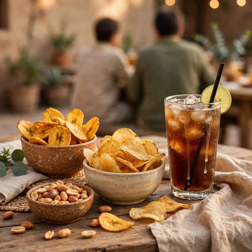 Combo de snacks con bebida helada