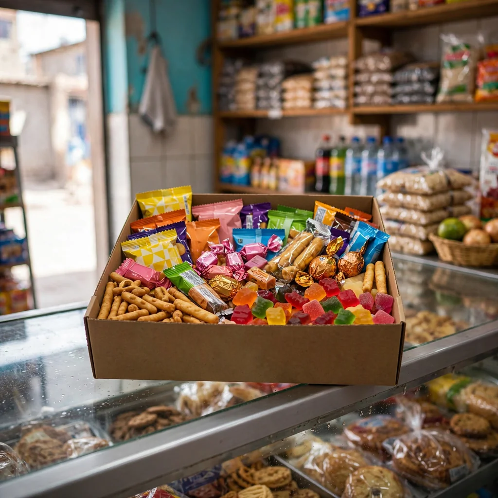 Caja de snacks y golosinas