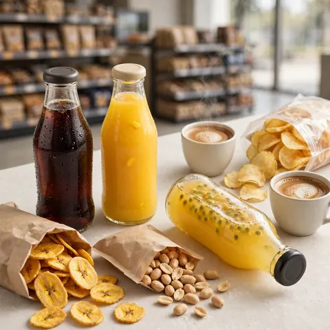Snacks, bebidas y café de la tienda