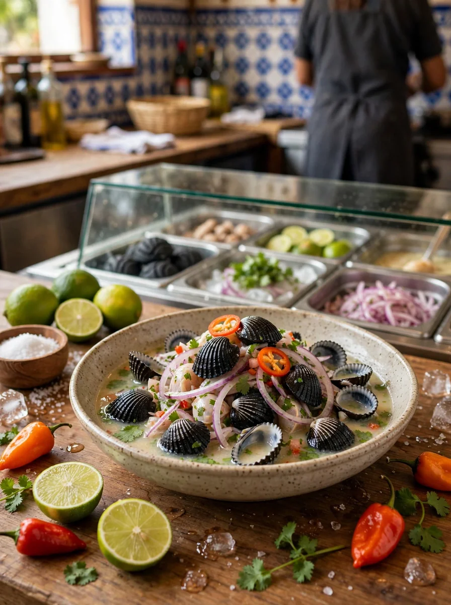 Ceviche con conchas negras