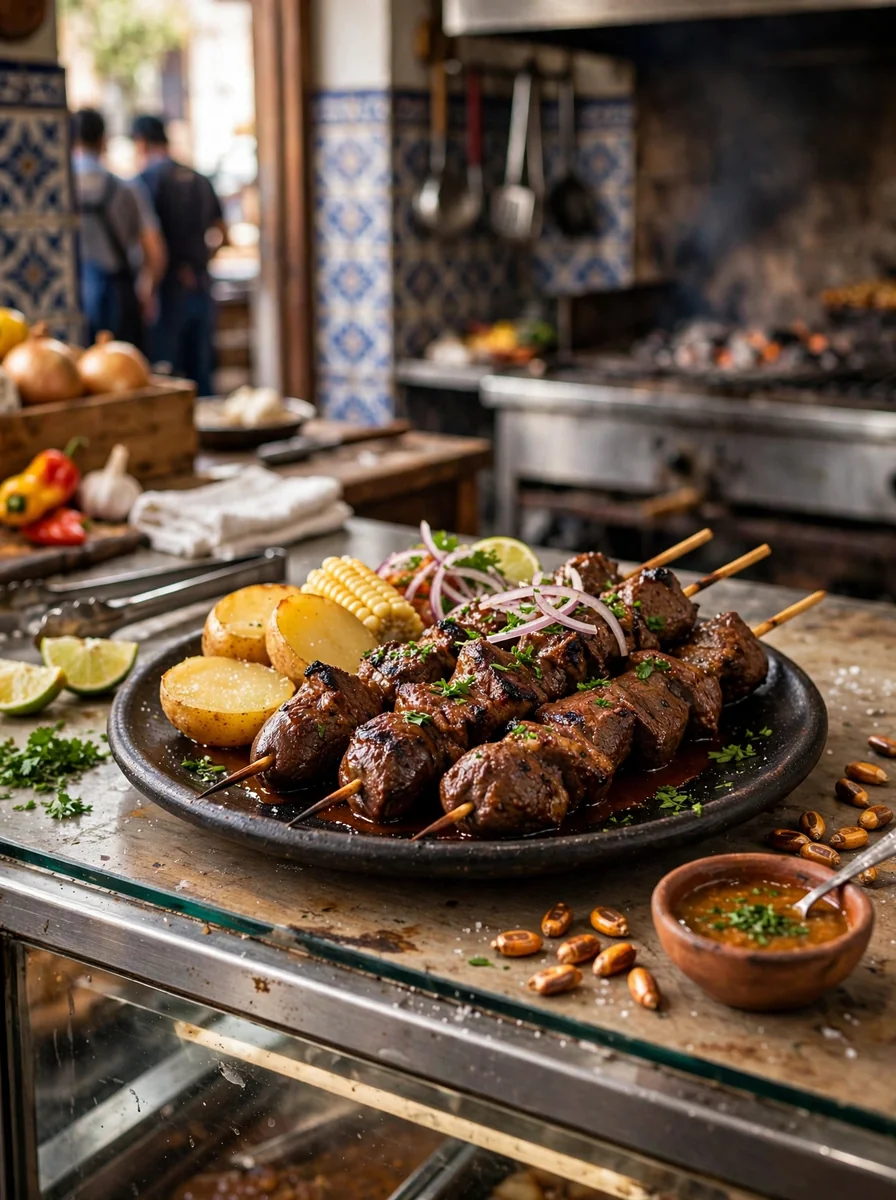 Anticucho de corazón a la parrilla