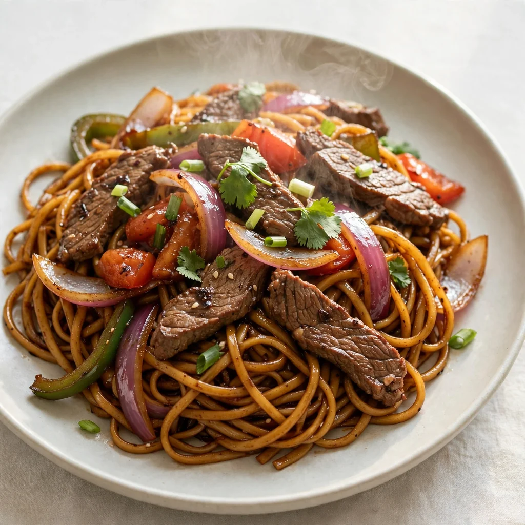 Tallarín saltado con carne