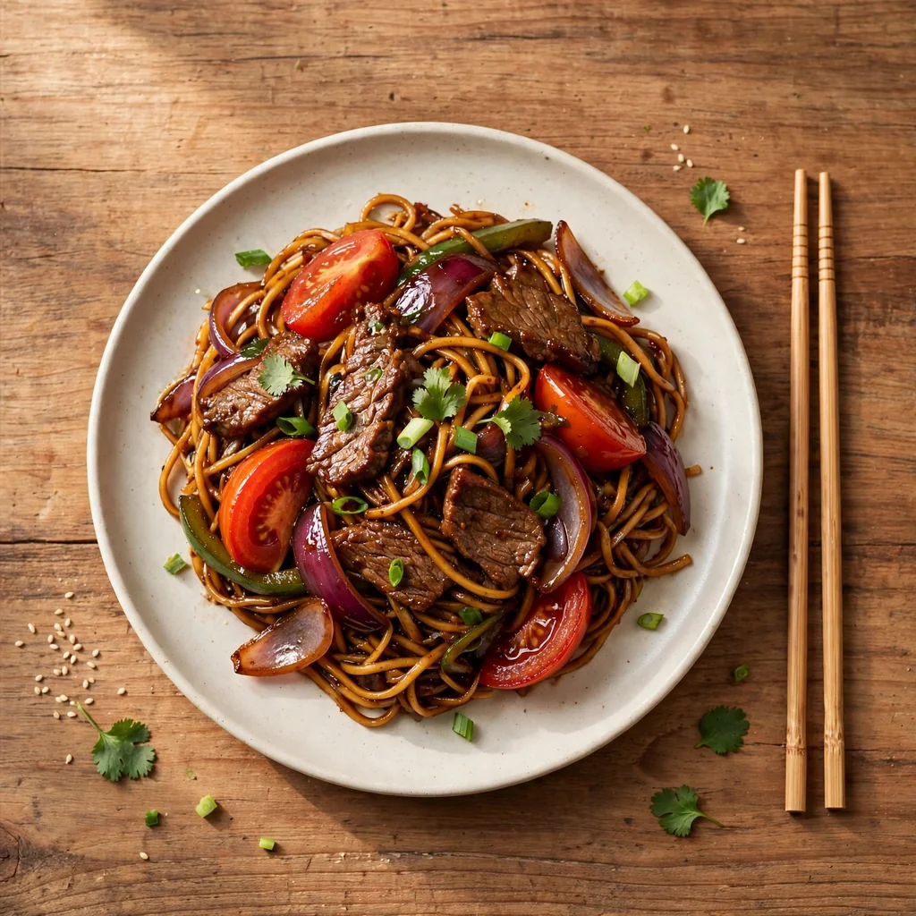 Tallarín saltado de carne