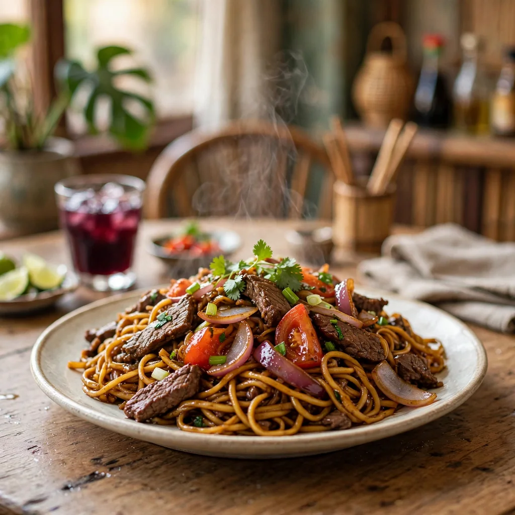 Tallarín saltado de carne