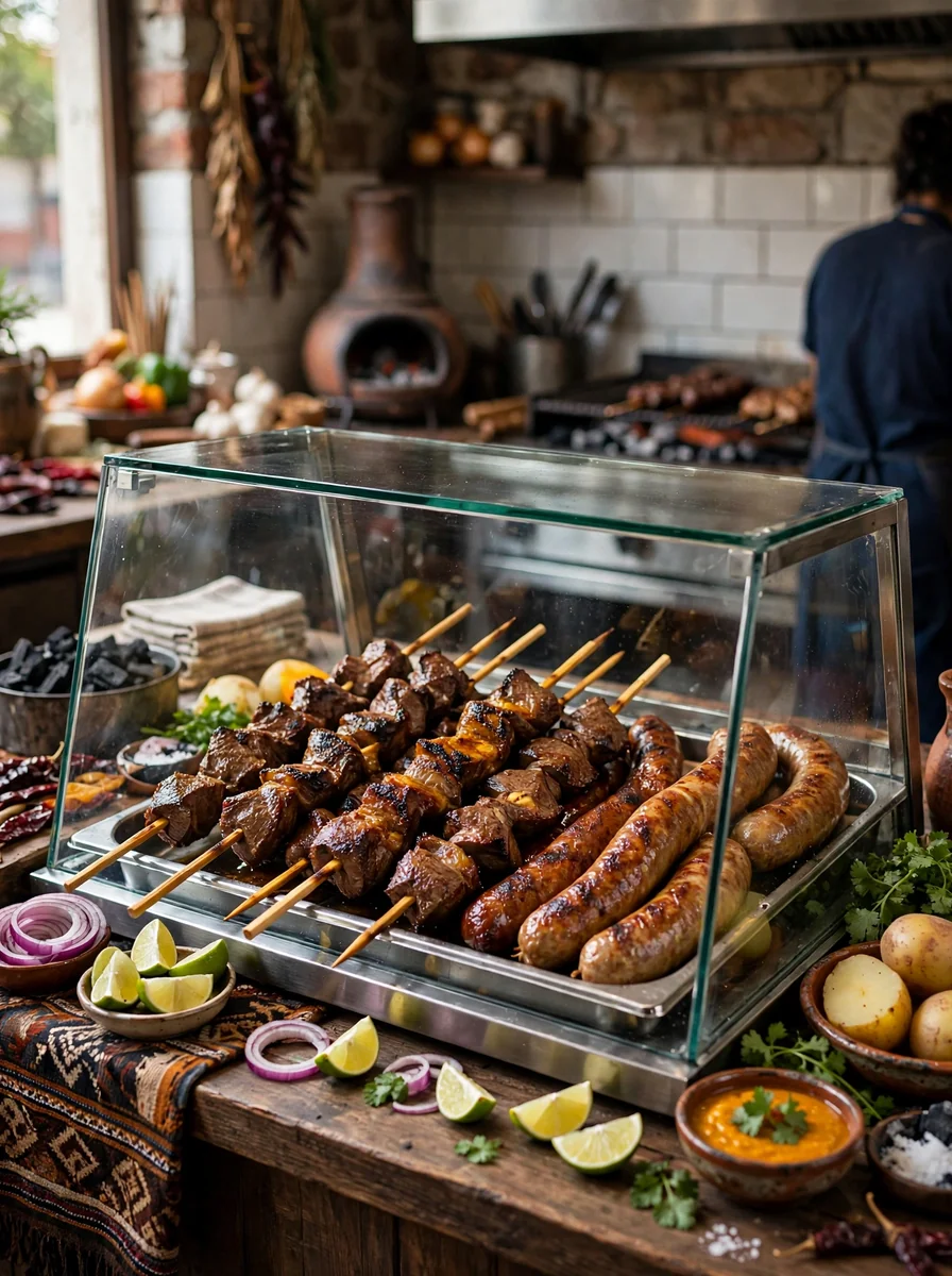 Chorizos y anticuchos al carbón