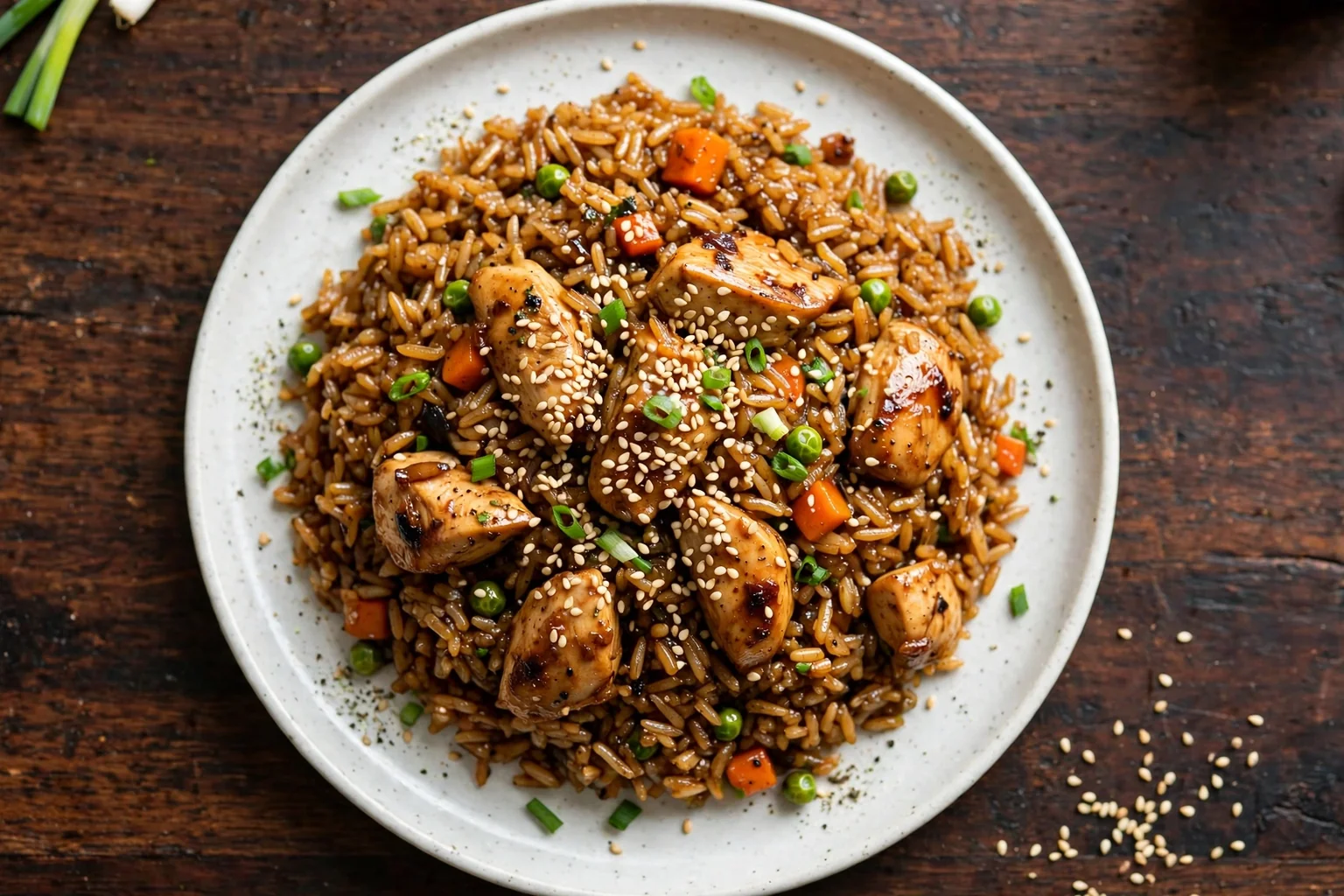 Chaufa de pollo especial con sillao y ajonjolí