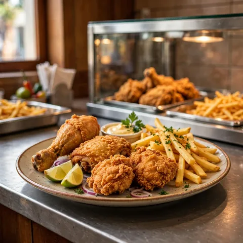 Pollo broaster con papas