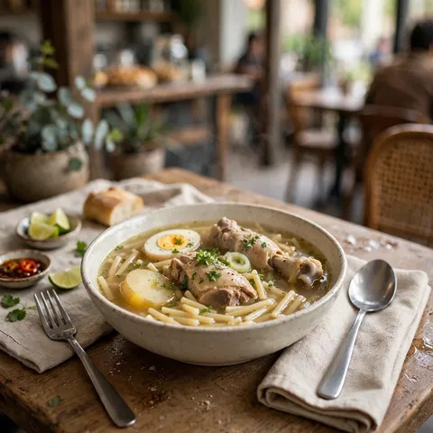 Caldo de gallina criolla con fideos
