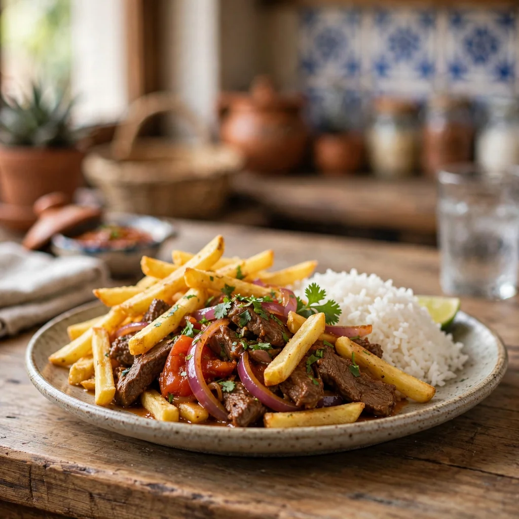 Lomo Saltado con Papas Fritas y Arroz