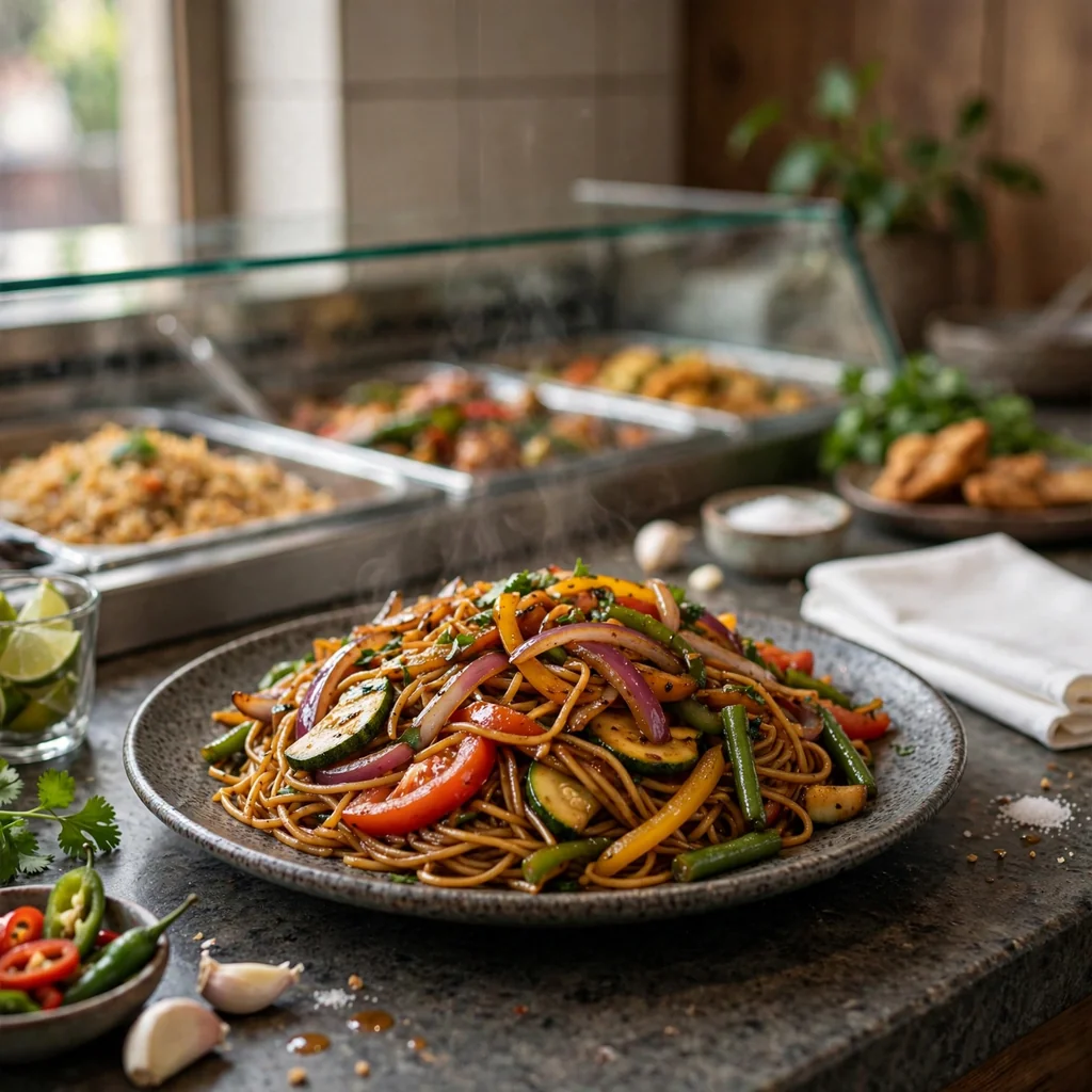 Tallarín saltado con verduras mixtas
