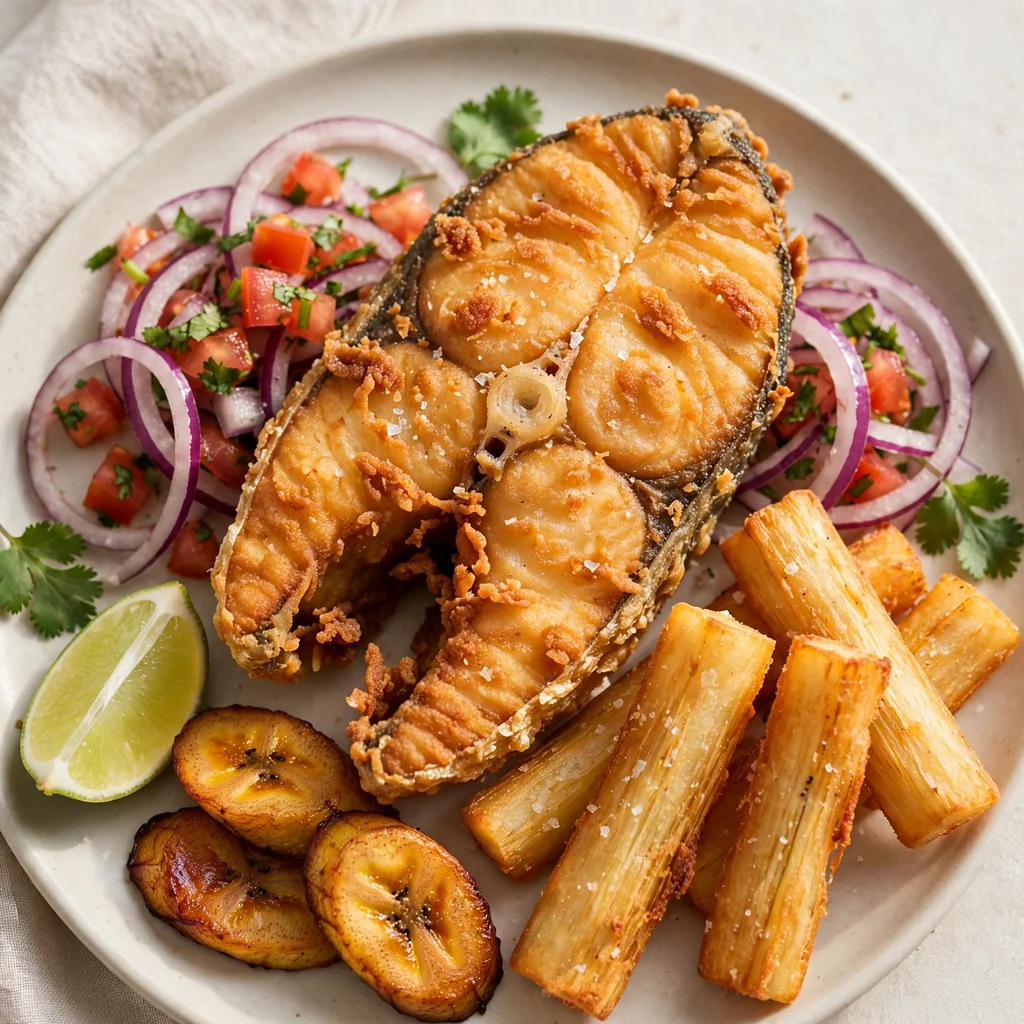 Pescado frito con guarnición