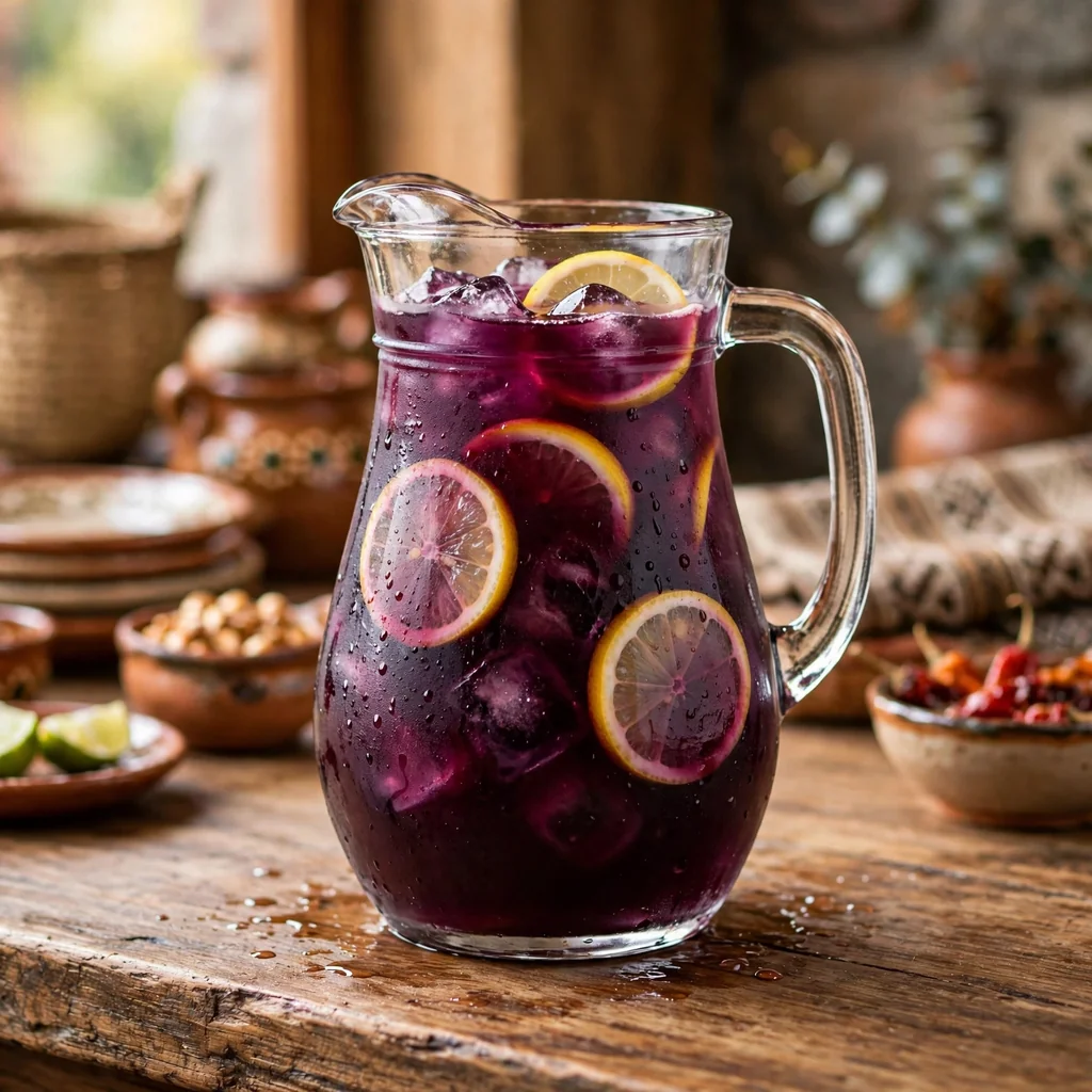 Jarra de chicha morada natural helada