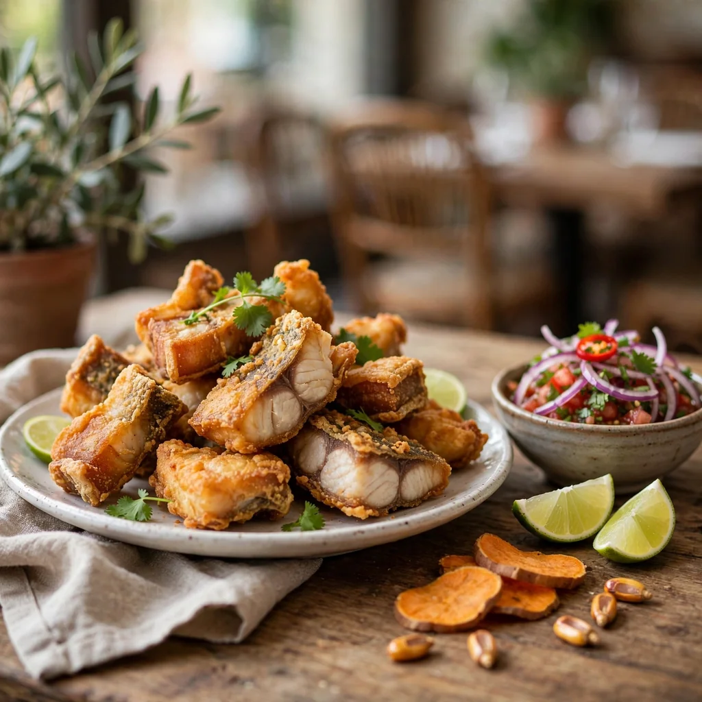 Chicharron de pescado crocante con salsa criolla