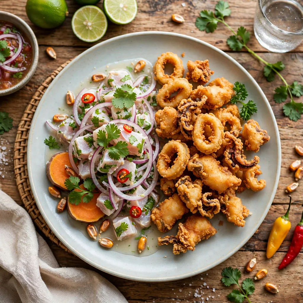 Combinado marino de ceviche y chicharron
