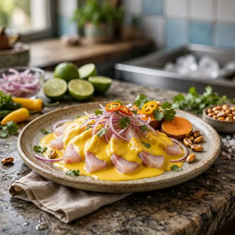 Tiradito de pescado en aji amarillo