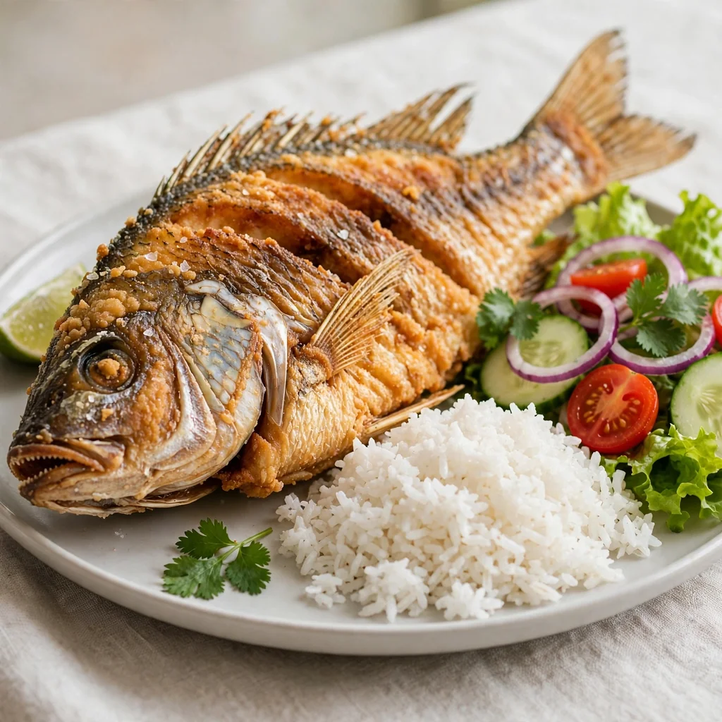 Pescado frito con guarnición