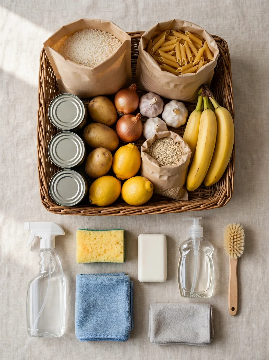 Canasta de abarrotes y limpieza de la casa
