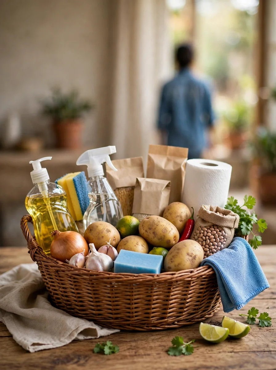 Canasta de abarrotes y limpieza de la casa